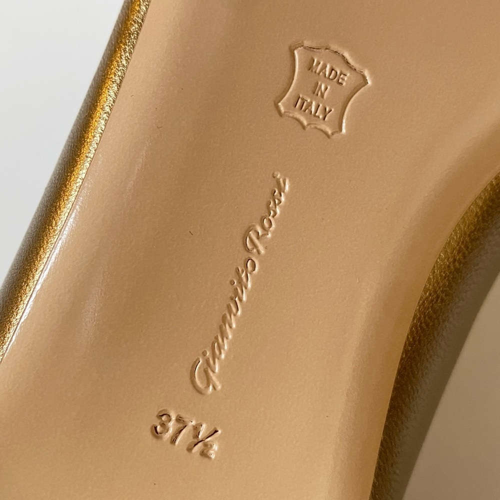 Gianvito Rossi Metallic Gold leather ankle strap pointed toe ballet flats - Picture 10 of 10